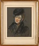 Onduidelijk gesigneerd, Elegante dame, Pastel op papier