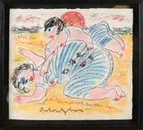 Anton Heyboer, Twee topless dames op strand, Pastel op papier