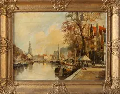 R. Verheijen, Stadsgezicht Amsterdam, Olieverf op linnen