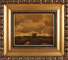 K. Schaette, Landschap bij avond, Olieverf op paneel