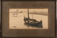W.J. Dijk, Boten op meer, Ets op papier