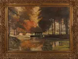 J. Blekeman, Bosgezicht met watermolen, Olieverf op linnen