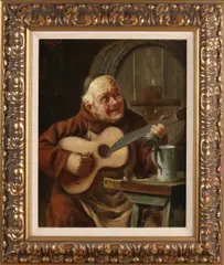 H. Loisy, Gitaar spelende monnik, Olieverf op linnen