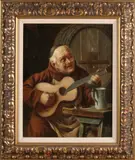 H. Loisy, Gitaar spelende monnik, Olieverf op linnen