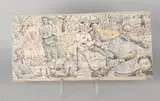 Herman Bieling, Tafereel met bekende Rotterdamse figuren, Gemengde techniek op papier