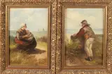 Twee werken A.J. van Prooijen, Visser + Visservrouw met kind, Olieverf op paneel