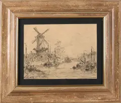 Evert Moll, Rotterdams' havengezicht, Tekening op papier