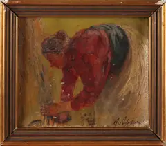 Kyrillisch gesigneerd, Oude vrouw, Olieverf op linnen