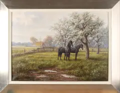 Ron Meilof, Hollands landschap met paarden, Olieverf op linnen