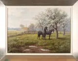 Ron Meilof, Hollands landschap met paarden, Olieverf op linnen