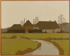 Klaas Bernink, Boerderij bij Belt Schutsloot, 1980, Acryl op linnen