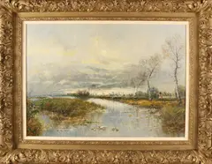 A. van den Burgh, Hollands plasgezicht met windmolen etc., Olieverf op linnen