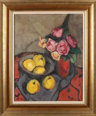 Ben Viegers, Stilleven met rozen en appels, Olieverf op linnen
