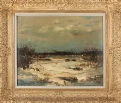 Jaap Nanninga, Winterlandschap, Olieverf op linnen