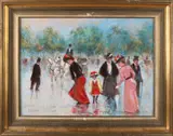 P. Roberti, Stadgezicht met figuren 1900, Olieverf op paneel
