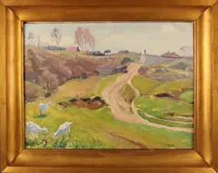 Gesigneerd Schischov?, Impressionistisch Russisch landschap met wandelaar, Olieverf op linnen