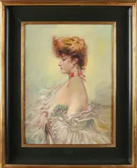 Fernand Toussaint, Dame in zomerse kledij, Olieverf op paneel