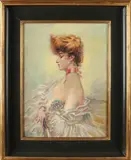 Fernand Toussaint, Dame in zomerse kledij, Olieverf op paneel