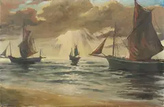 Alfons Verstraeten, Zeilboten op zee bij avond, Olieverf op linnen
