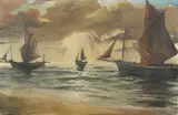 Alfons Verstraeten, Zeilboten op zee bij avond, Olieverf op linnen