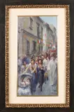 Hollands Bevrijdingsfeest met vele figuren by Onduidelijk gesigneerd, Olieverf op paneel, sold Apr 2018