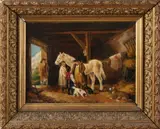 Onduid. gesig., Paardenstal met figuren