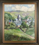 Ludwig Müller, Zonnig dorpsgezicht, Olieverf op linnen