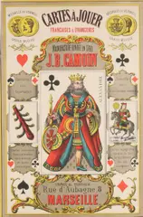 Antiek affiche, Cartes a Jouer, Ingekleurde gravure op papier