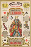Antiek affiche, Cartes a Jouer, Ingekleurde gravure op papier