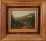 J.J. van Maaten, Berglandschap met kasteel, Olieverf op paneel