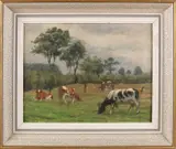 Gesign. E. Rabbers, Koeien in weiland, Olieverf op linnen