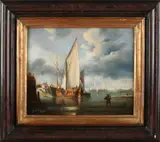 Gesign. J.W. Gruyter, Hollands havengezicht, Olieverf op koper