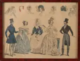19e eeuw by Vijf maal 19e eeuwse Duitse ingekleurde modeprenten, Litho op papier, sold Apr 2018