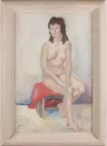 Vrouwelijk naakt by Onduidelijk gesigneerd, Olieverf op paneel, sold Apr 2018