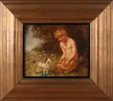 Carl Plückebaum, Faun met houten speelgoedpaard, Olieverf op paneel