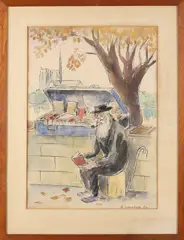 E. Lavalade, Joodse boekenverkoper, 1950, Aquarel op papier