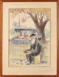 E. Lavalade, Joodse boekenverkoper, 1950, Aquarel op papier