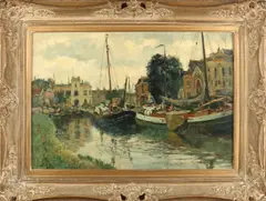 Evert Moll, Binnenhaven van Almelo., Olieverf op linnen