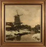 Willem George Frederik Jansen, Besneeuwd dorpsgezicht, Olieverf op linnen