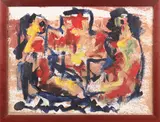 Anton Heyboer, Drie dames op terras, Olieverf op linnen