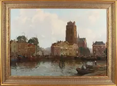 Gerardus Johannes Delfgaauw, Havengezicht Dordrecht, Olieverf op linnen