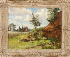Rien Visser, Boerenerf, Olieverf op linnen
