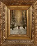 H. Wittenburg, 'Besneeuwd bosgezicht met paardenkar'., Olieverf op paneel