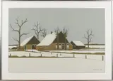 Klaas Bernink, Boerderij in de winter, 1986, Lithografie op papier