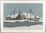 Klaas Bernink, Boerderij in de sneeuw, Lithografie op papier