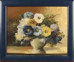 J. v.d. Garde, Vaas met viooltjes, Olieverf op paneel