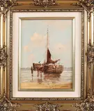 J. van Delden, Bomschuit op strand, Olieverf op linnen