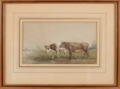 Jan Bedijs Tom, Koeien bij de waterkant, Aquarel op papier
