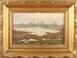 L. Paret, Uiterwaard met stadsgezicht, 1913, Olieverf op paneel