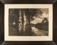 Worpswede, 1864 -, 'Tief im Moor'., Ets op papier